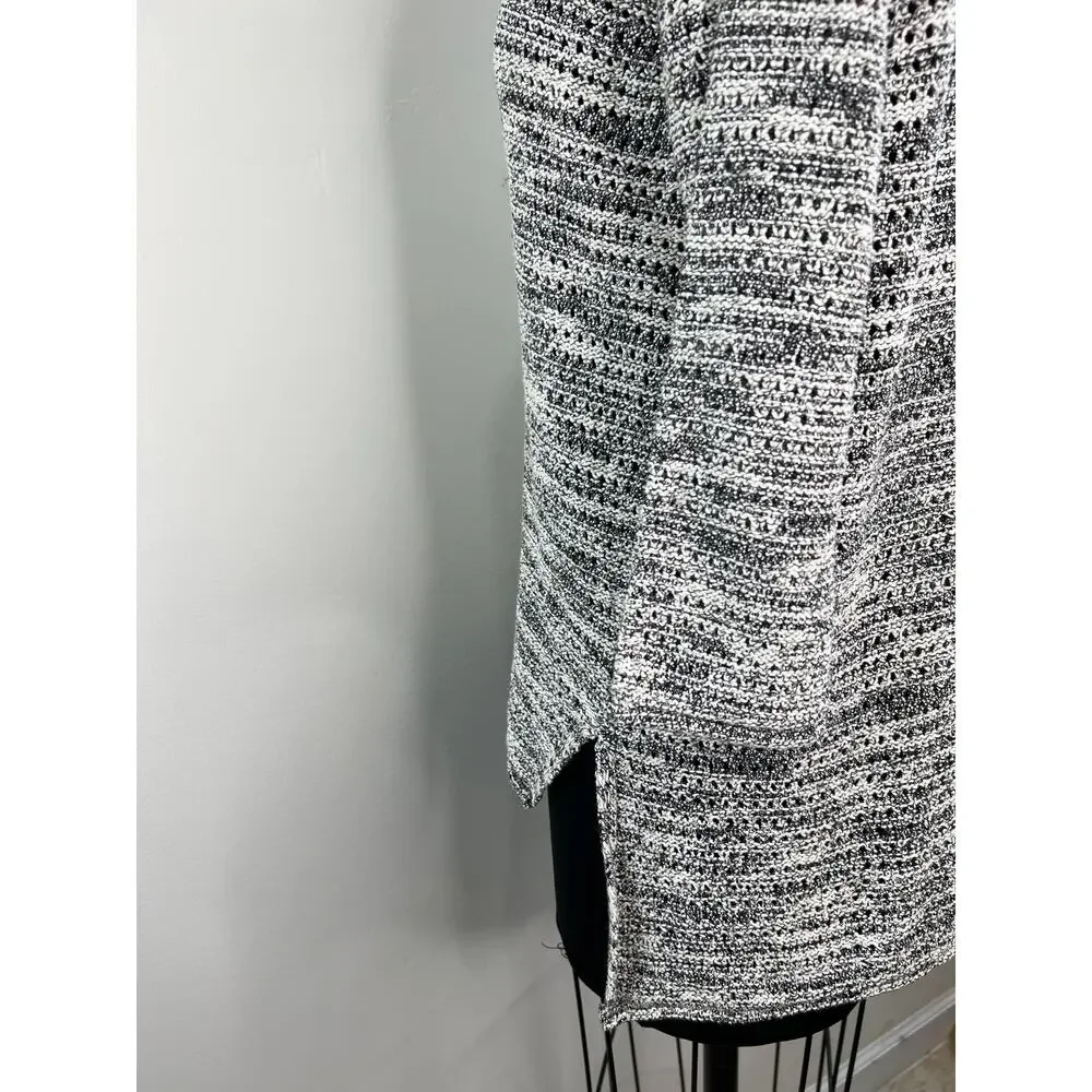 Michael Stars 3/4 Sleeve V-Neck Hi-Low Cotton Knit Sweater Gray White XS S
